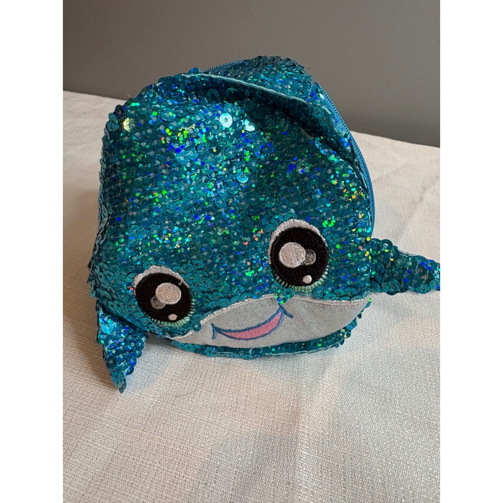 Na! Na! Na! Surprise Blue Sequin Whale Coin Purse Clip On Pouch